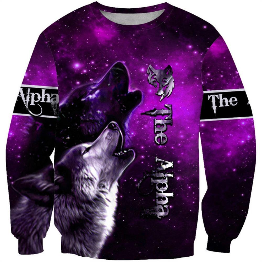 

Новая Мода Узор Волка Мужские Толстовки Осень Зима Длинный Рукав 3D Принт Уличный Животный Тай-дай Свитшот Мужская одежда 5XL