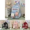 Girls Cute Nylon Backpack With Color Blocked Letter Pattern For School And Daily Use