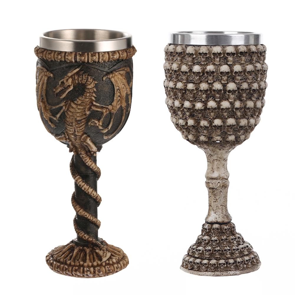 Retro Metal Resin Wine Glass Skull/Dragon Creative Beverage Drinking Glasses Party Bar Drinkware Horrible Halloween Decor