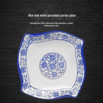 Kreative japanische unregelmäßige quadratische Teller aus blau-weißem Porzellan