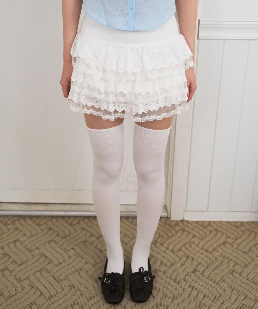 Limekeu Elastic Waist Ruffle Mini Skirt Pants White