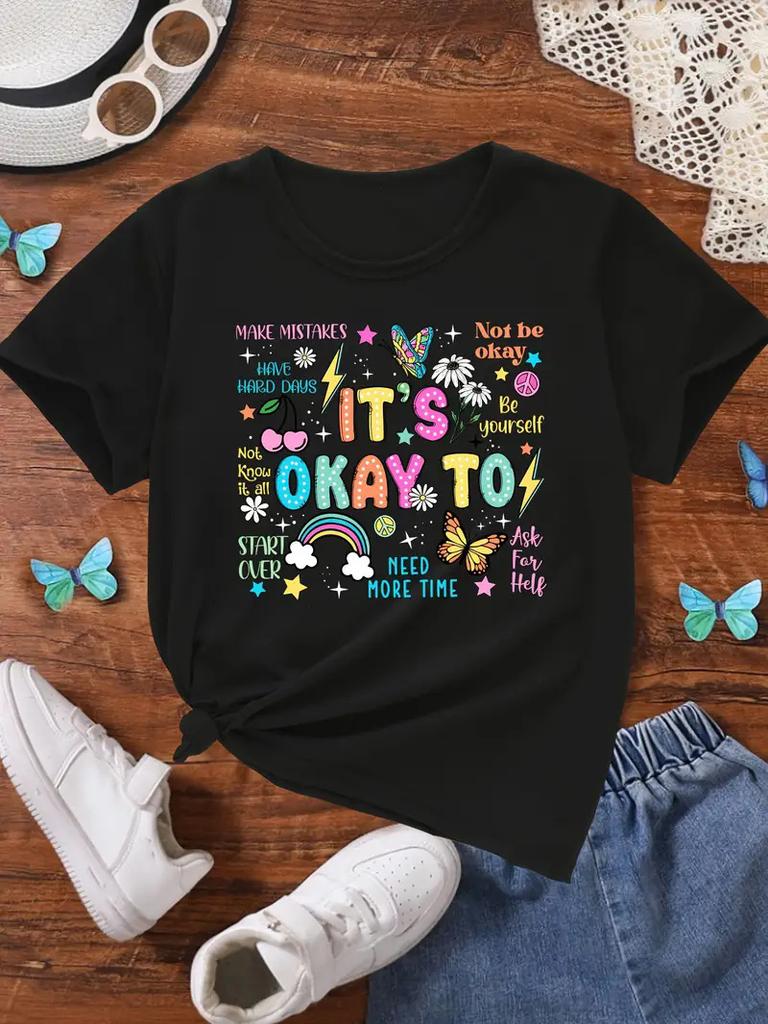 Childrens Cartoon Letter Printed Roundneck Shortsleeved and Halfsleeved Girls Tshirts and Boys  Summer Polyester Fabric