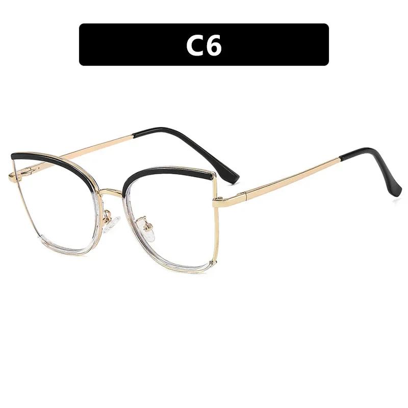  Retro Oversized Cat Eye Women Metal Glasses Frame Fashion Clear Anti-Blu-Ray Eyewear Men Optical Computer Square Frames