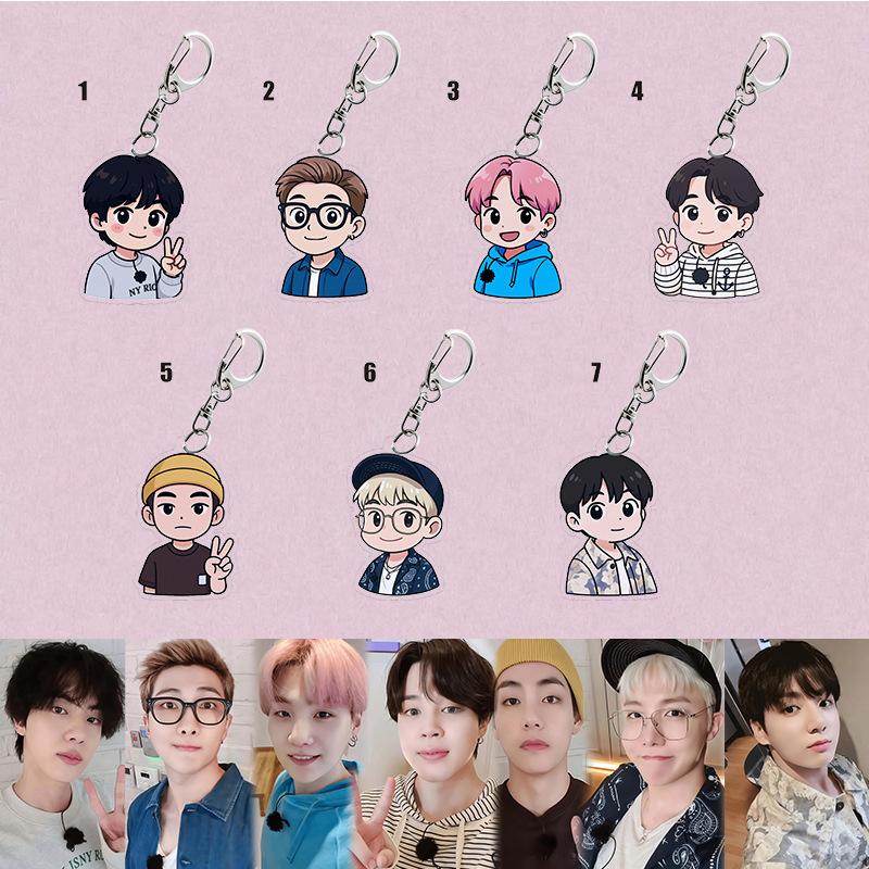 7 шт. Брелок-брелок с мультяшной фигуркой BTS в повседневном стиле, Брелок-брелок с мультяшной фигуркой Бантан Бойз в повседневном стиле, Подвеска на сумку для K-pop айдолов для фанатов ARMY 7pcs