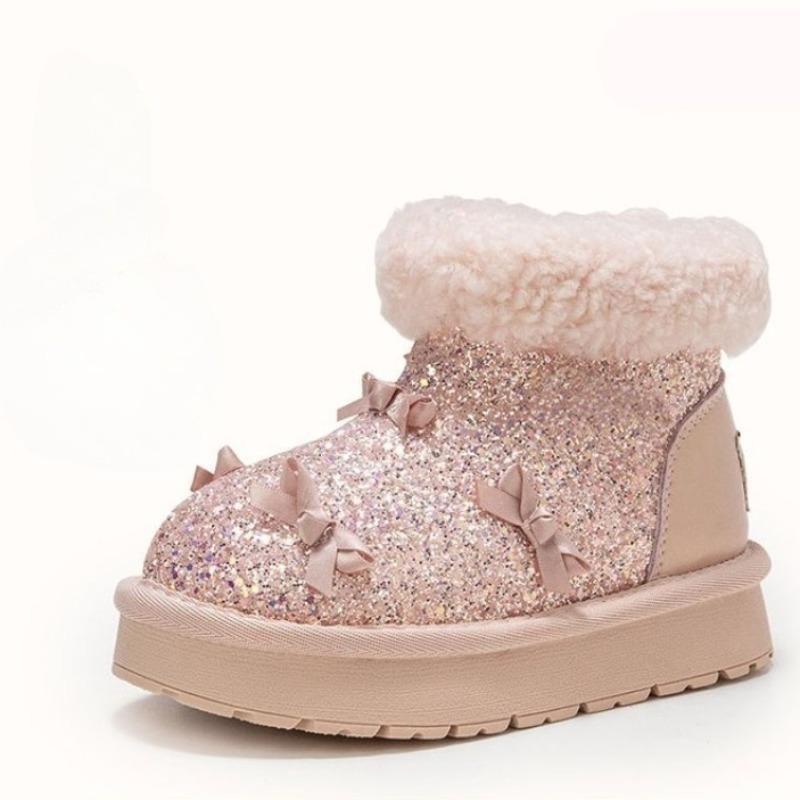 Winter Girls' Warm Snow Boots Children's Crystal Short Boots Fleece-lined Thickened Lightweight Cotton Shoes