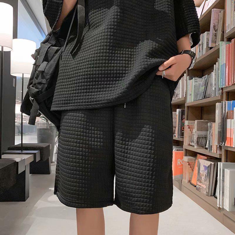 Men's Trendy Waffle Sports Suit with Short-Sleeved T-Shirt for Summer