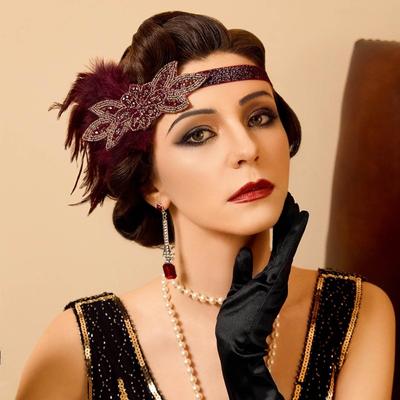 1920s Masquerade Black Feather Headdress Women's Western Gatsby Party Headband Set Vintage Elegant Essential