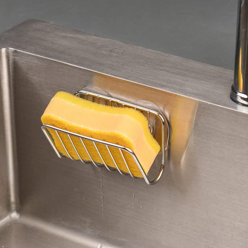 Stainless Steel Suction Cup Sponge Holder Durable Rustproof Drain Caddy Kitchen Sink Organizer for Daily Kitchen Cleaning Tool Storage