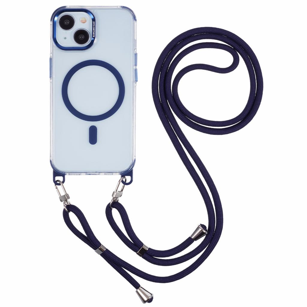 For iPhone 15 Clear Case Compatible with MagSafe Shockproof PC+TPU Phone Cover with Long Lanyard