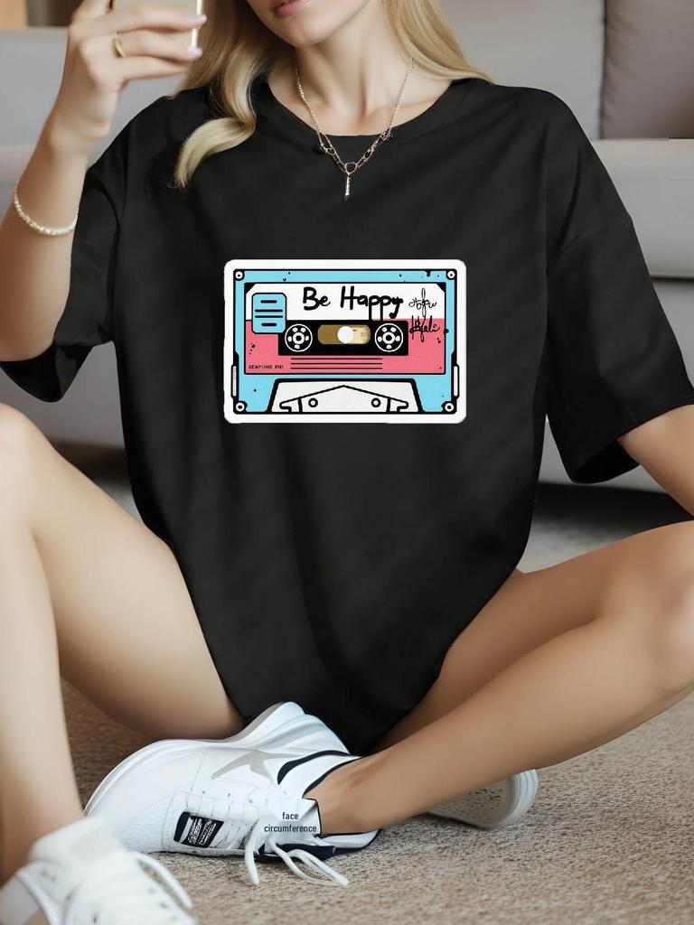 2025 Women's Casual Loose-Fit European & American High Street Printed Short Sleeve T-Shirt Trend Top