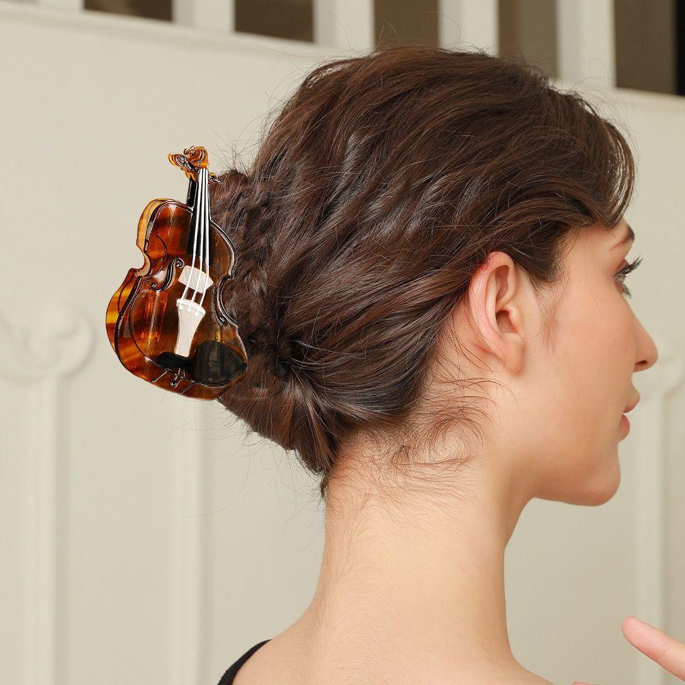 Brown Violin Shape Hair Claw Color Palette French Shark Clip Elegant Acetic Acid Hair Claw  Girls