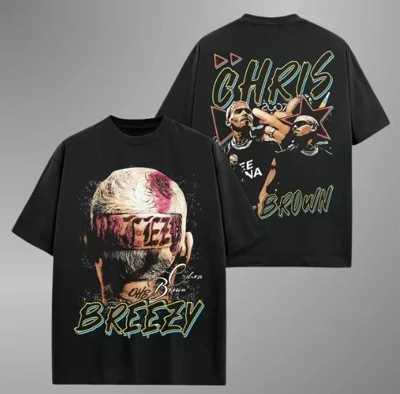

New Summer Classic Retro Style Y2K Chris Brown Flat Print T-shirt Rock Party Street Casual Plus Size Men Women Top T-shirt 4XL