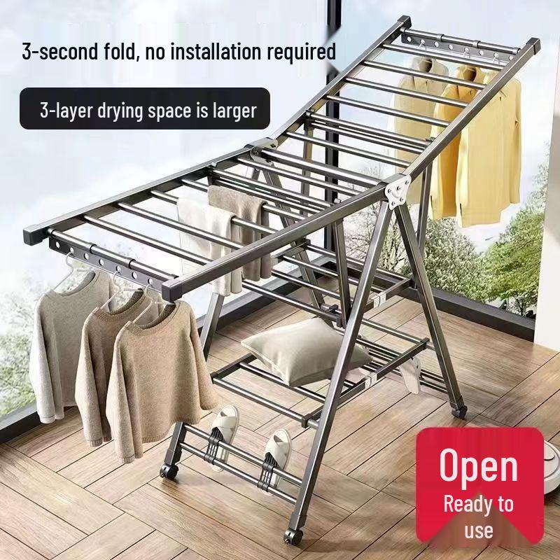 Floor-Standing Vertical Folding Balcony Clothes Drying Rack for Home and Dorm Use