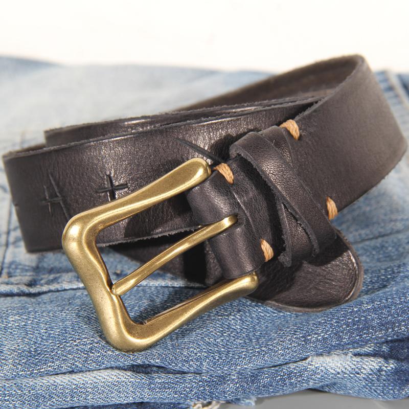 Retro Soft Cowhide Women's Belt Pure Copper Button Casual Designer Luxury Belt Tactical Personality Leather Jeans Belt