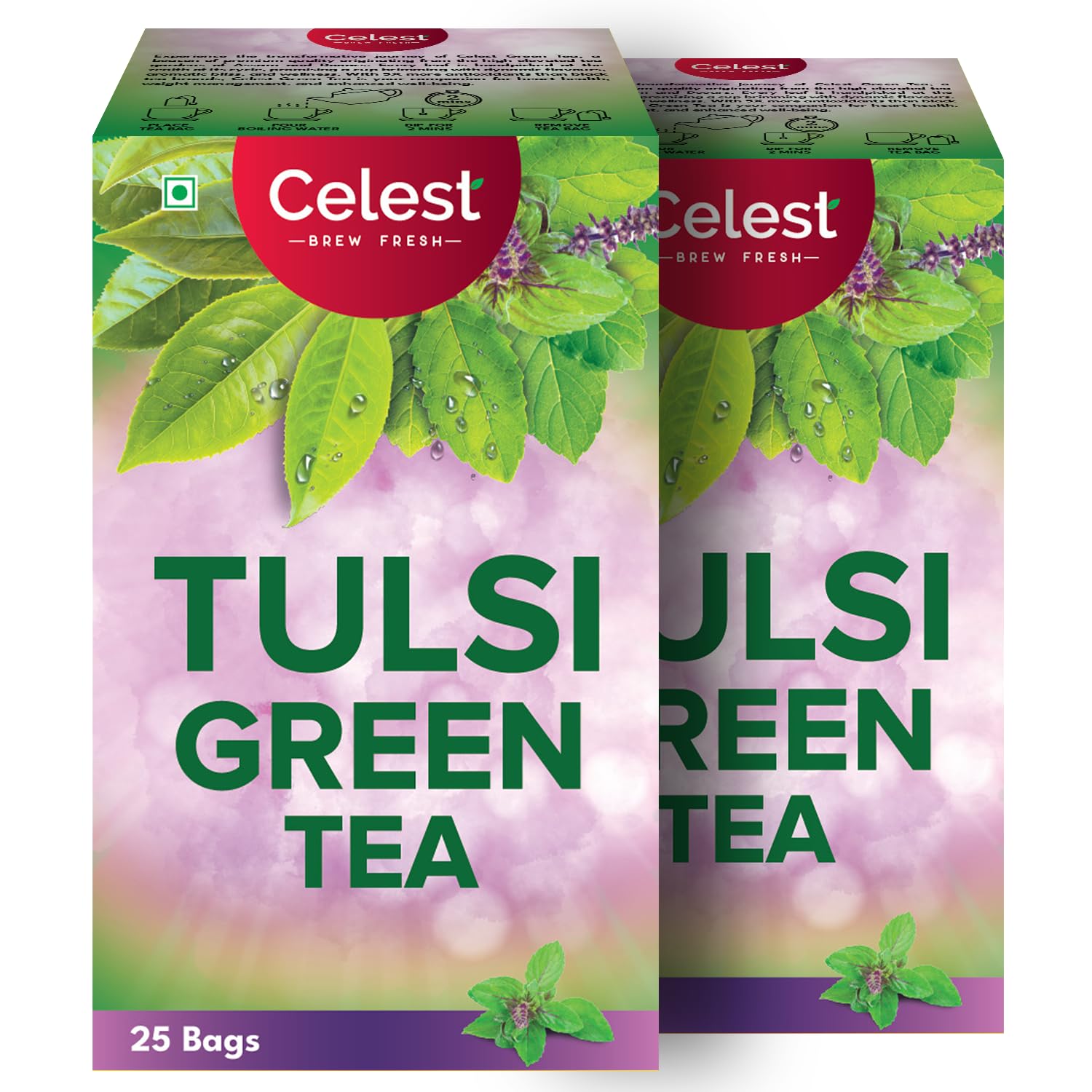 

Celest Tulsi Green Tea 25 Bags X Pack of 2 | Natural Tulsi Green Tea Bags for Wellness and Detox