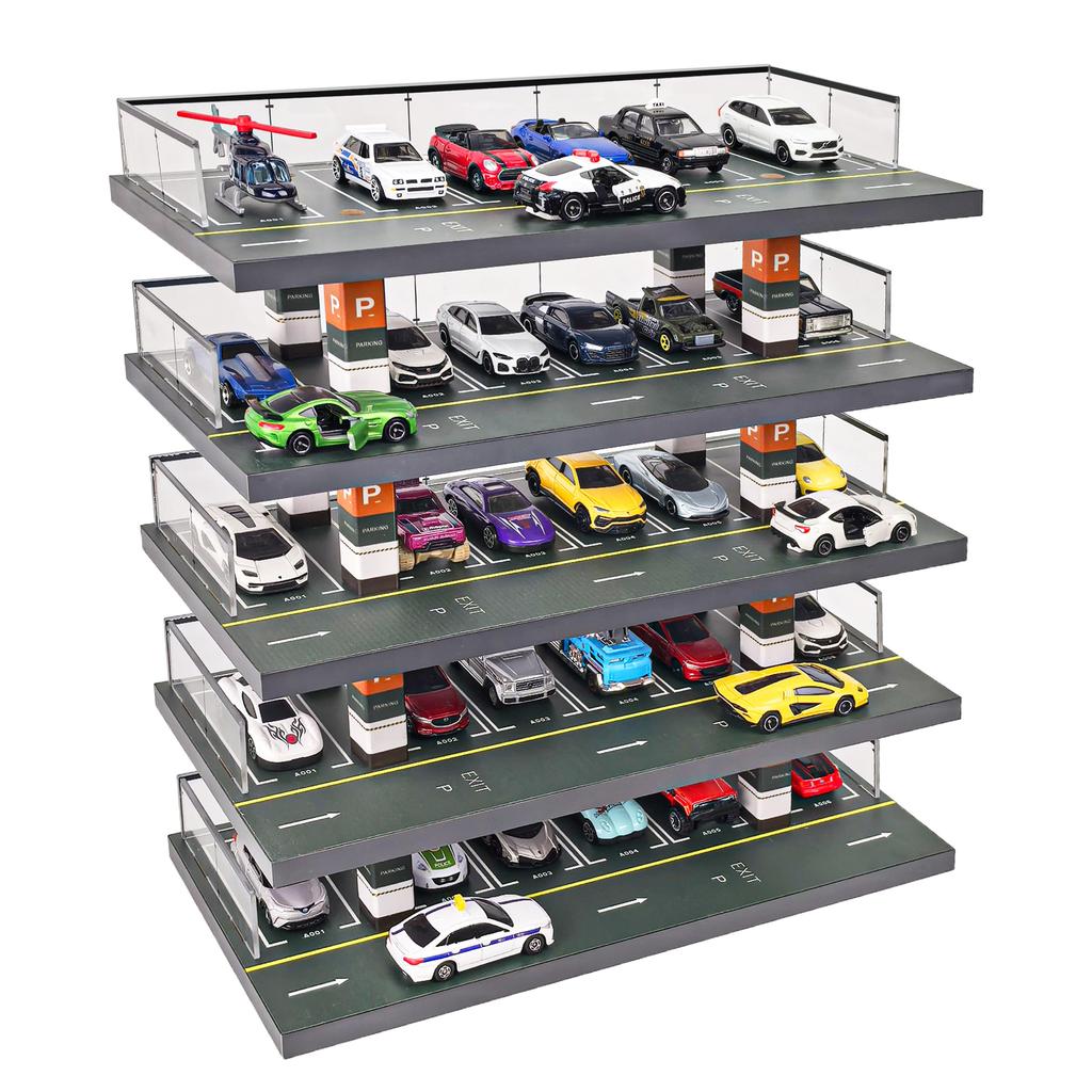 GUNSEED Tomica Holds Tomica Scale Miniature Tomica Parking Wooden Tomica Acrylic Garage, 30-35 Cars, 1/64 Cars, Five-Story Case, Case, Fence,
