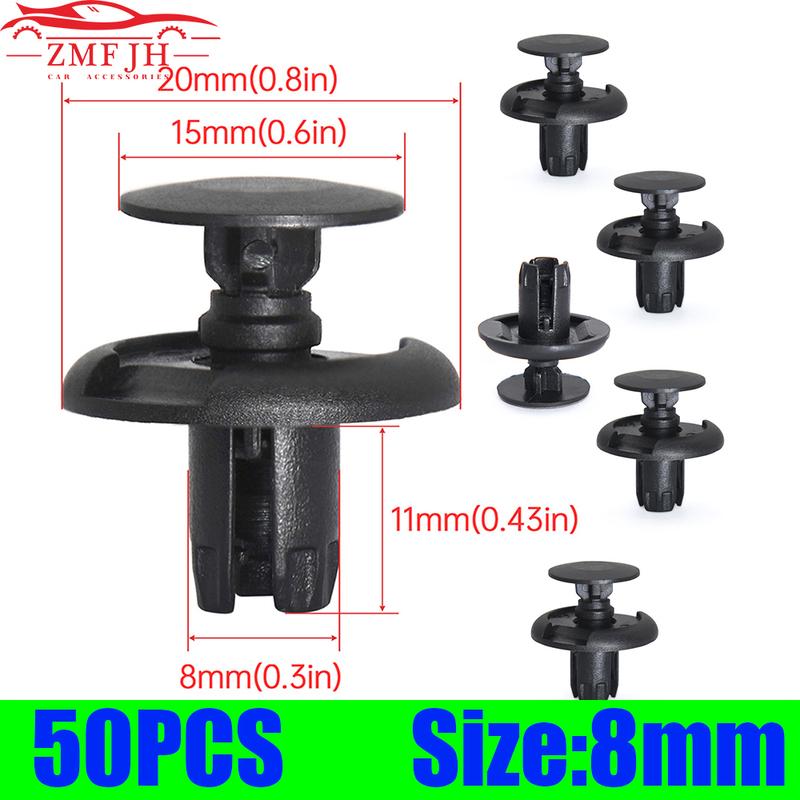 

ZMFJH 50PCS 8mm Hole Auto Plastic Bumper Fastener Rivet Retainer Push Type Engine Cover Fastener Fender Car Door Trim Panel Clip