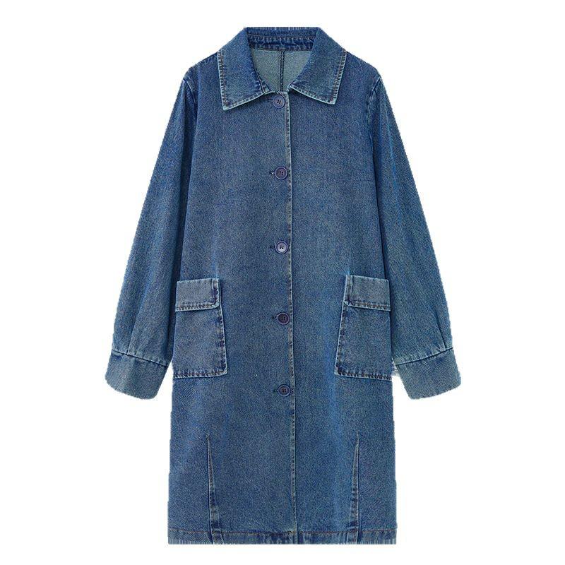 Dámská džínová bunda střední délky s velkými kapsami - Ležérní zeštíhlující trenčkot na jaro a podzim