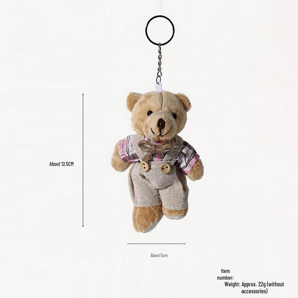 Cartoon Burlap Bear Keychain Pendant - Plush Doll Decoration for Student Bags