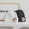 Cute Doll Pattern Label Knitted Hat for Women Autumn and Winter New Warm and Thickened Cold Hat Showing Face and Small Ear Protection