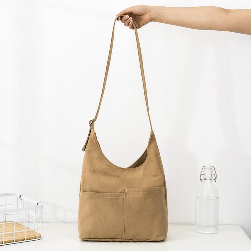 IELGY Large-capacity Multi-pocket Japanese Style Simple Messenger Canvas Bag Women