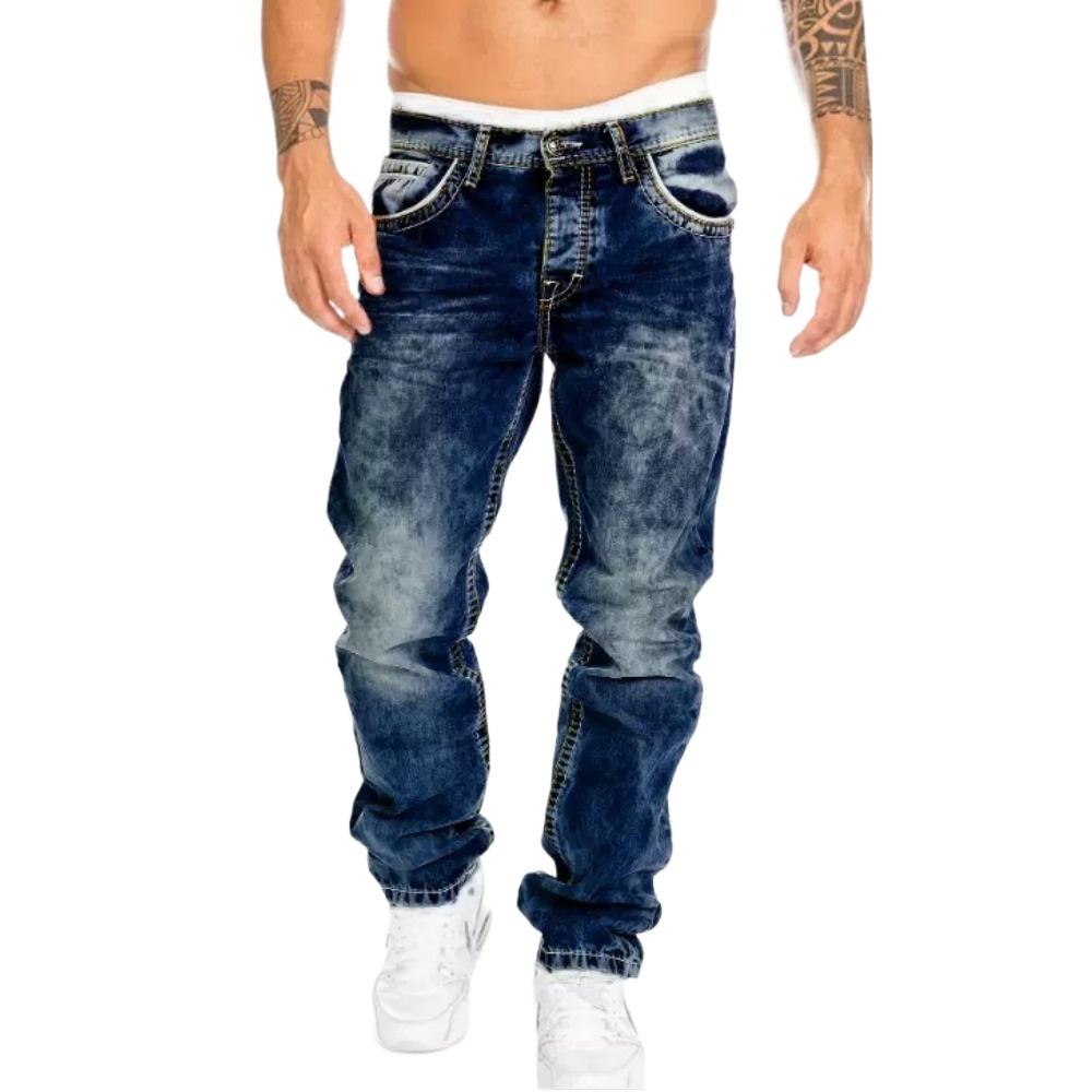 ZYLLO Calças Jeans Masculinas Sólidas Bolsos Stretch Denim Calças Retas Casuais Roupa de Rua Diária Roupa Masculina