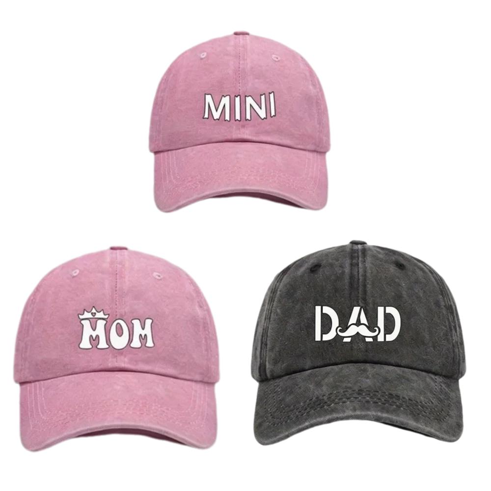 DAD MOM MINI Printed Dad Mama Mini Love Caps Washed Cotton Adjustable Embroidery Baseball Cap Outdoor Sunscreen Hats