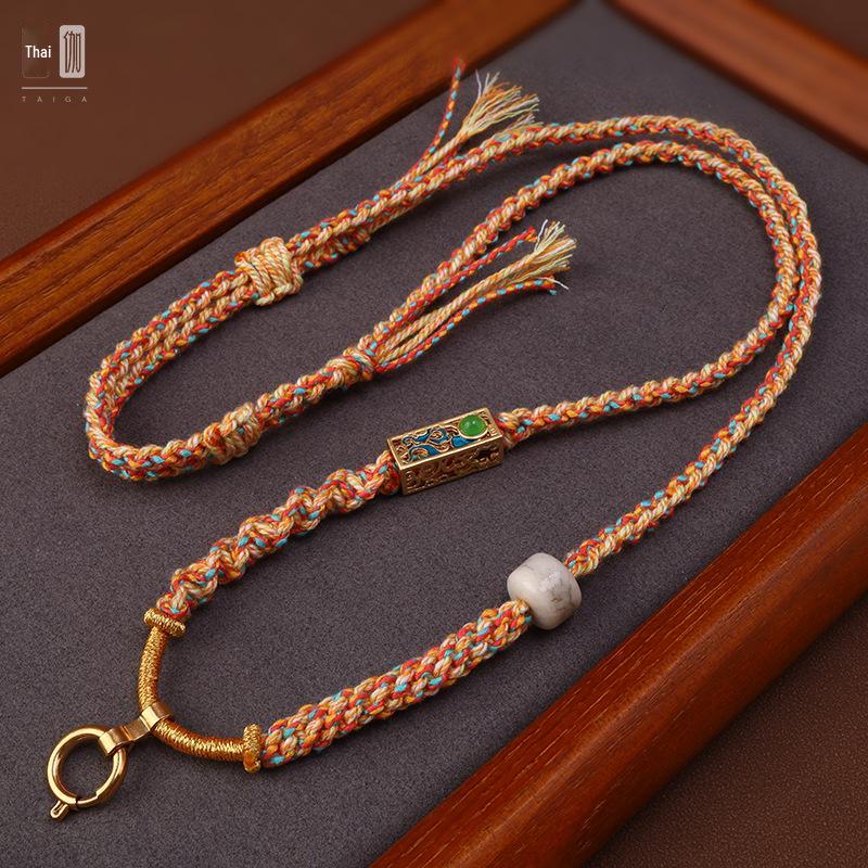 Handmade Hand-Rubbed Cotton Thangka Jade Pendant Necklace with Universal Buckle