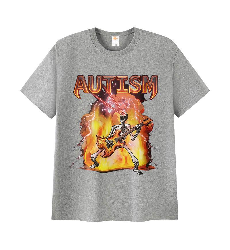 Autism Skeleton Fire Funny Neurodivergent Graphic Tshirt Unisex Women Retro Oversized Tshirts Summer ONeck Short Sleeve T Shirts