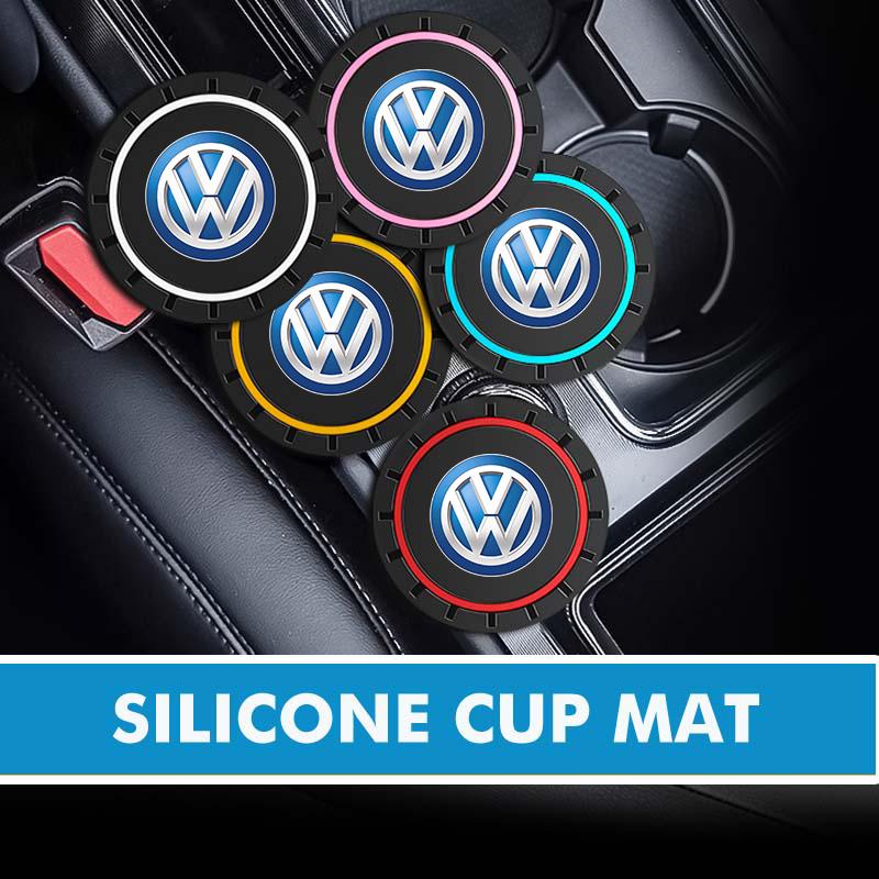 OPQ1 For Volkswagen VW Car Coasters Water Cup Slots Non-Slip Mat Waterproof Drink Pad Scirocco Passat Polo B5 B6 B7 CC Tiguan Sharan