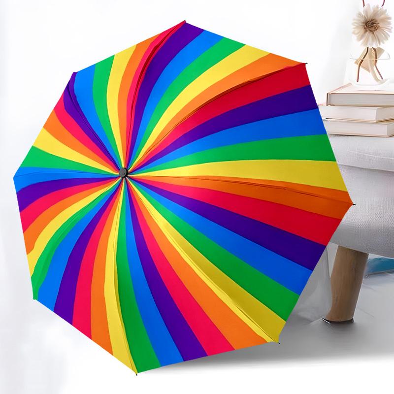 1pc Color Wheel Rainbow Colors Automatic Folding Umbrella - Design, Durable Iron Frame for Travel, Outdoor, Beach Fashion Accessory a0920004
