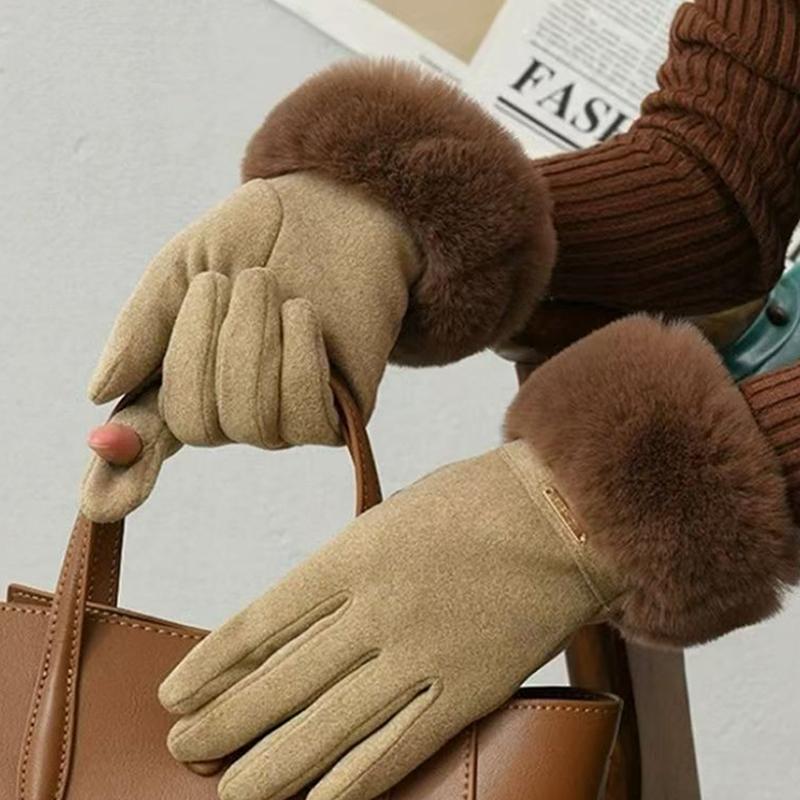 Autumn Winter Woman Warmth Gloves Plush Touchscreen Compatible Gloves Windproof Warm Cycling Outdoor Gloves Daily Use