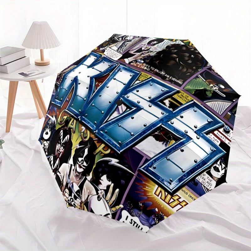 KISS Concert Automatic Folding Windproof Umbrella with Sturdy Iron Frame, Portable Compact Travel Umbrella All-Season Use Parties A0807049