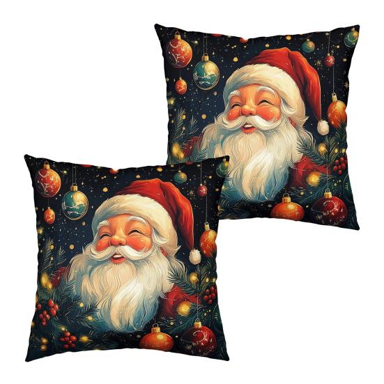 2Pcs Christmas Tree Pillowcase Santa Claus Snowman Pattern Zipper Invisible Lightweight Breathable Winter Pillow Cover
