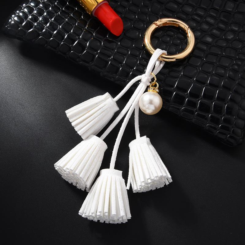 Korean Velvet Tassel Keychain Leather Tassel Pearl Pendant Car Ornaments Female Key Chain Plush Bag Pendant