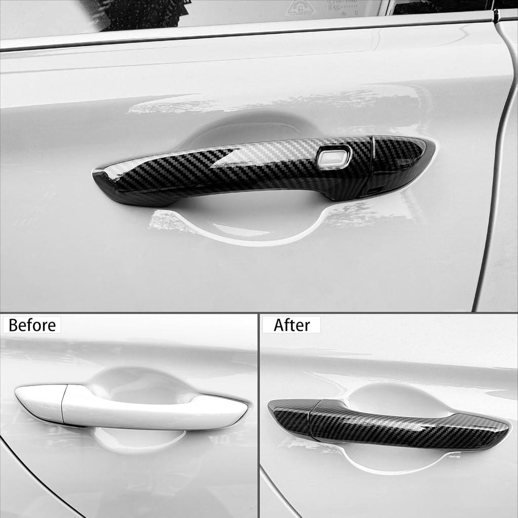 ABS Car Exterior Door Handle Cover Set Outside Door Handle Cover Compatible with Genesis G70 2019-2021 Accessories (Carbon Fiber Style, Button