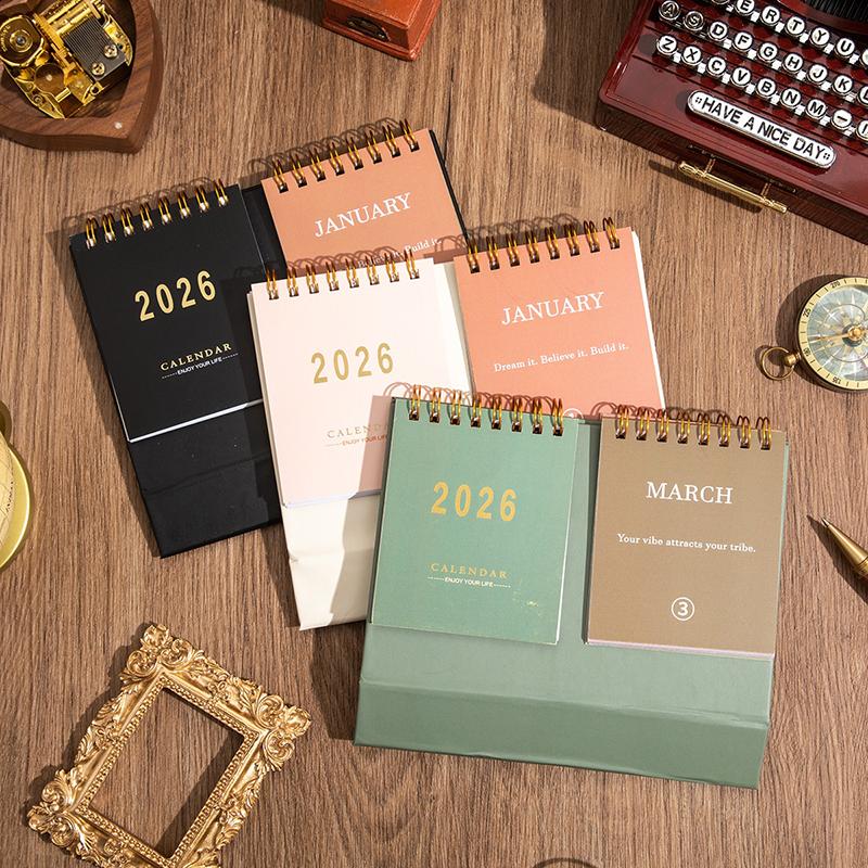 2026 Desk Calendar Mini Portable Simple English Handmade Desktop Decoration Office Daily Record Study Decor Desk Accessories