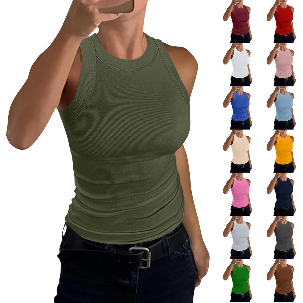 Damen Sommer Mode Lässig Farbe Rundhals Ärmellos Oberteil Enges Tanktop