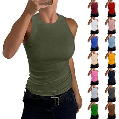 Women’s Sleeveless Ribbed Knit Tank Top Crew Neck Slim Fit Lightweight Pullover Casual Basic Shirt for Daily Wear