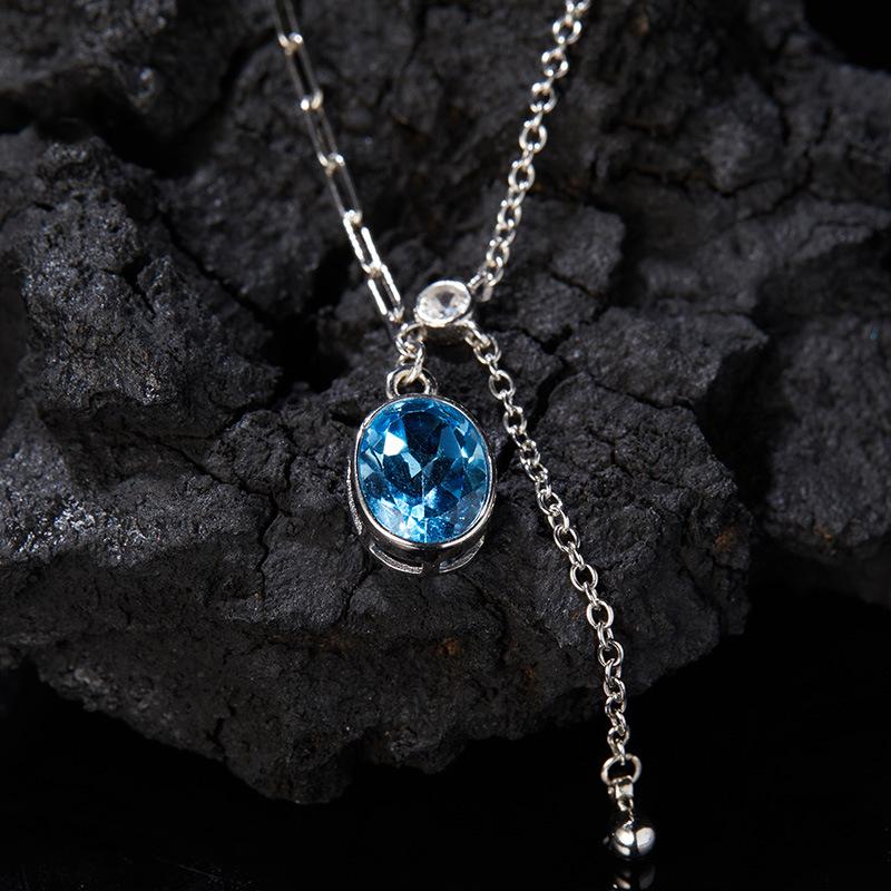 S925 Sterling Silver Natural Topaz Pendant Colored Treasure Necklace Women'S Small Premium Sense Exquisite Versatile Light Luxury Clavicle Neck Chain