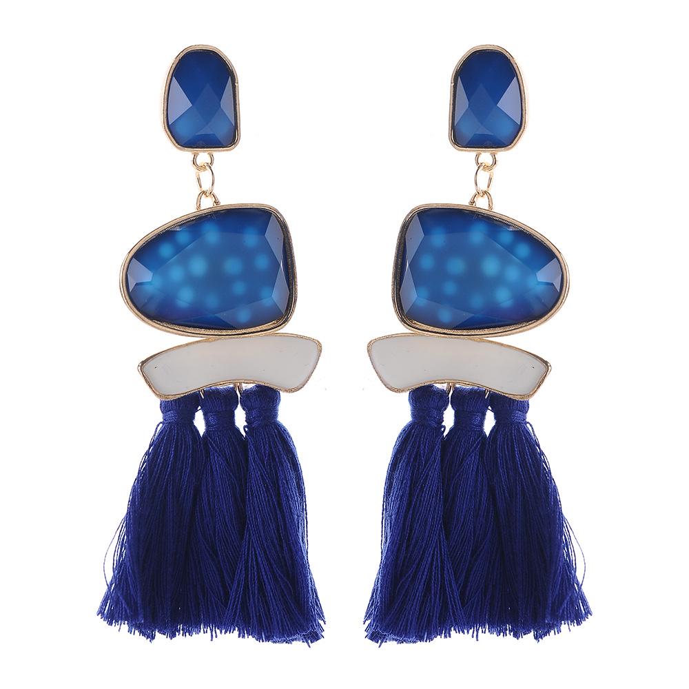 Irregular Geometric Gemstone Tassel Stud Earrings for Women