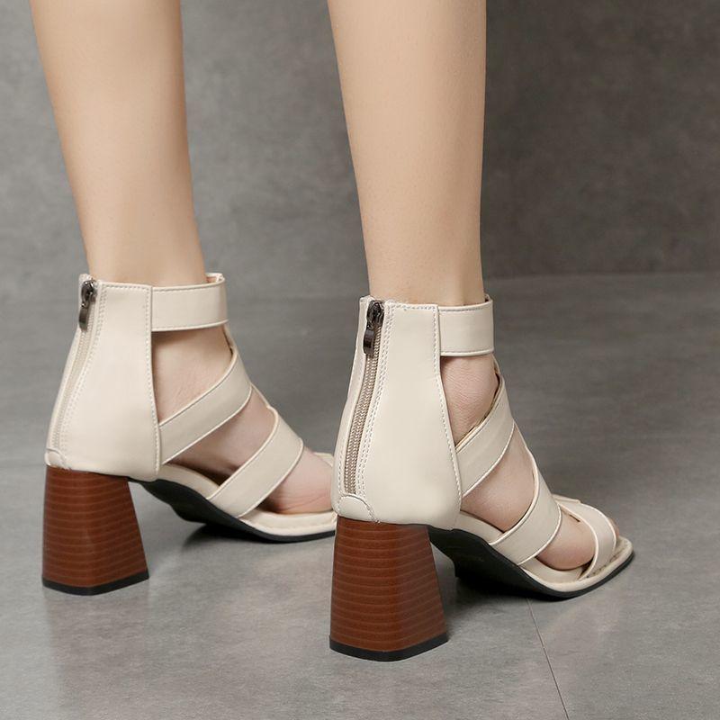 Fashion Block Heel Roman Style Sandals for Women Summer 2024 Chunky Zip Heeled Pumps Footwear Thick Ladies Shoes High Heels The Best Vip