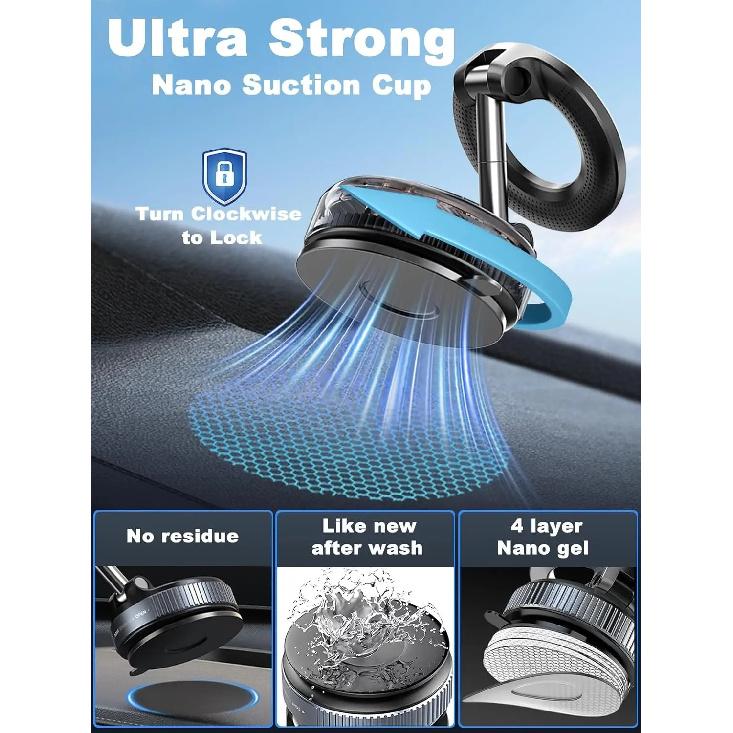 Strong Magnetic Car Phone Holder Foldable 360° Adjustable Vacuum Suction Mount Universal for Car, Desk, Bathroom
