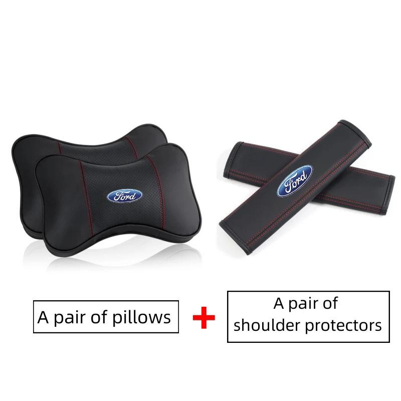 AACK1 Car PU Leather Seat Headrest Neck Pillow Seat Belt Shoulder Pads For Ford Fiesta C-Max Kuga Ranger Raptor KA Fusion ST Transit