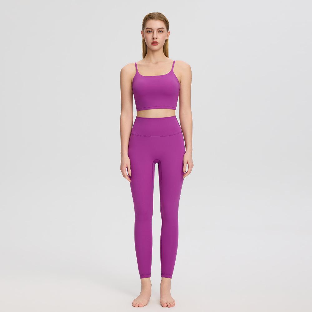 Bare-Feel Five-Piece Yoga Set: Long & Short Sleeve Tops, Chest Pads, Tight Slimming High-Waisted Pants.