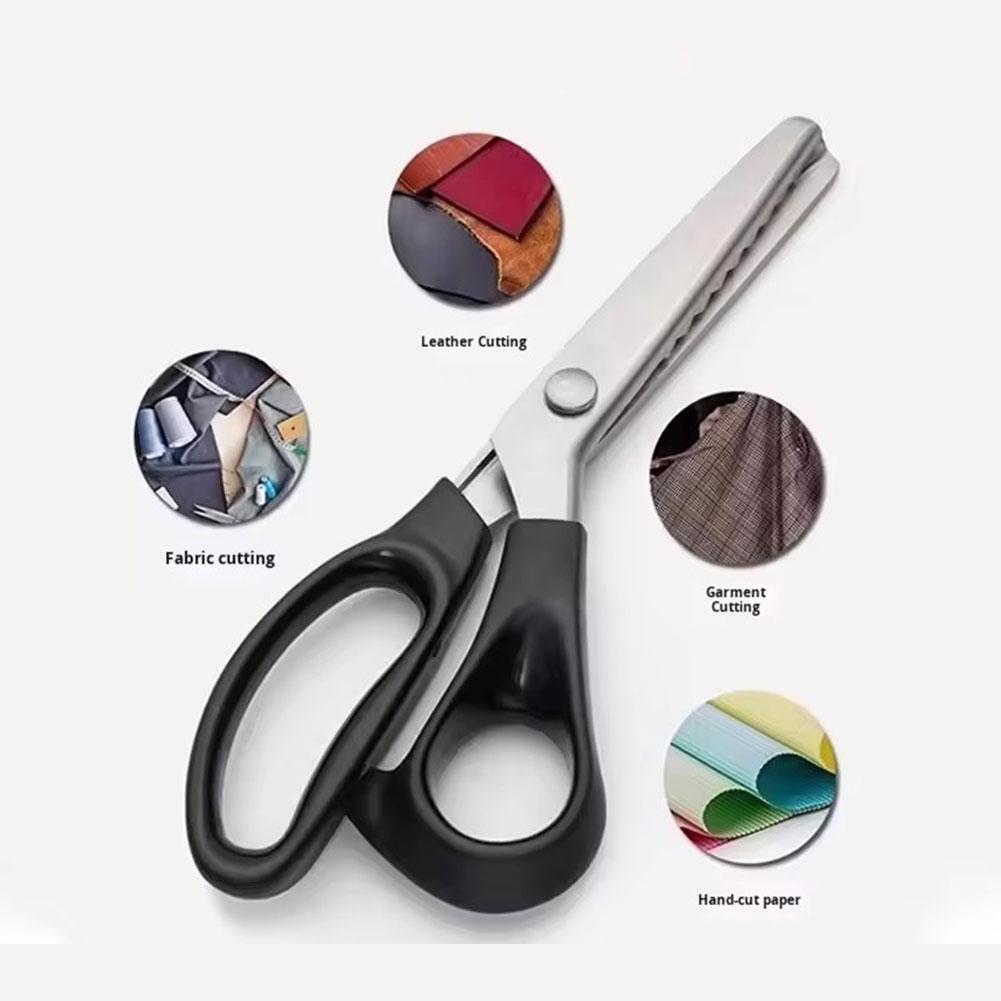 Stainless Steel Pinking Scissors with Lock Edge Non-Sewing Fabric Tailor Scissors Triangular Wave Shear for Fabric Cutting