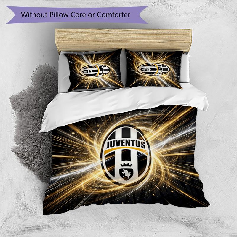 Juventus FC Pattern Printed 3PCS Bedding Set Soft Skin-Friendly Washable Duvet Cover & Pillowcases Set All Season Bedroom