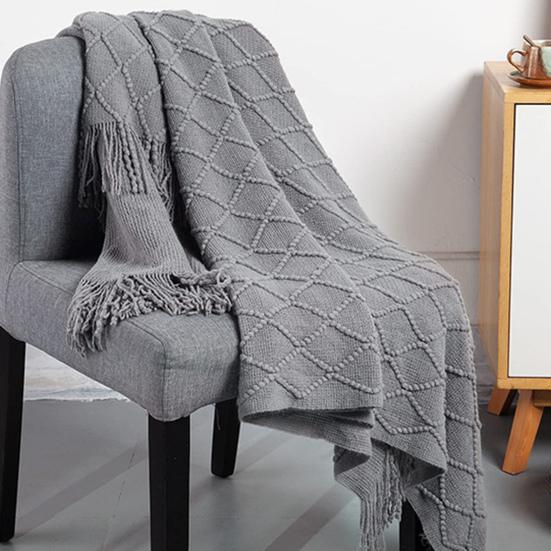 Knitted Blanket with Tassels Lightweight Stretchy Woven Blanket for All Season Machine Washable Throw Blanket for Couch Bed Sofa