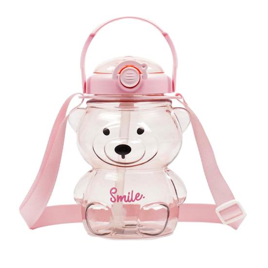 

Бутылка для воды Медведь 34 унции, не содержит BPA, детский тамблер, герметичная чашка для холодных напитков, портативная посуда для питья с регулируемым ремешком розовый