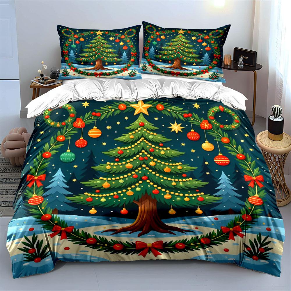 Christmas Tree Festive Decor Bedding Duvet Cover Set Duvet Cover Pillowcases (1*Duvet Cover 2*Pillowcases, Without Duvet Insert)
